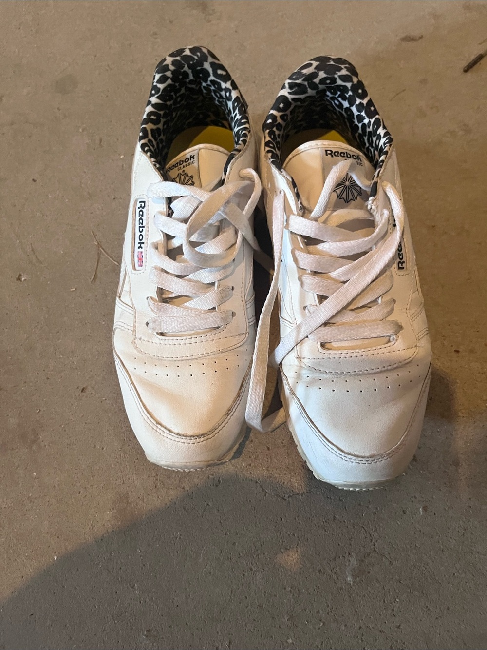 Reebok White Sneakers with Leopard Liner
